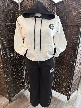 Black Embossed Hoodie & Joggers Set with Logo